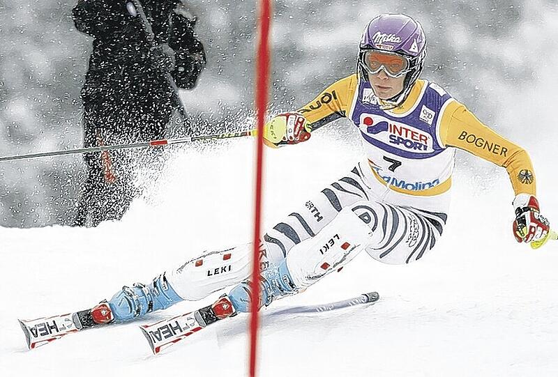 Maria Riesch, die deutsche Vor-Fahrerin, hat am Sonntag im Slalom ihren ersten Sieg dieser Saison errungen. Foto: AP