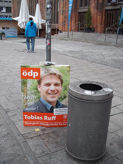 Teils beschädigt, teils überklebt, in jedem Fall unschön fürs Stadtbild: Die Plakate von Landtags- und Bundestagswahlkampf stehen und hängen noch überall herum.