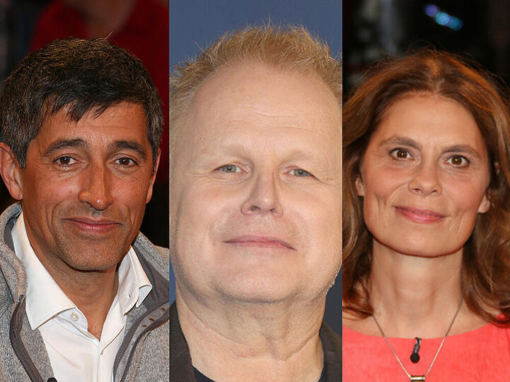 Unter anderen helfen auch Moderator Ranga Yogeshwar, Sänger Herbert Grönemeyer, und TV-Köchin Sarah Wiener (v. l.) Flüchtlingen jeweils auf ihre eigene Art