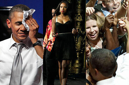 Barack Obama kam beim Reinfeiern in seinen Geburtstag ziemlich ins Schwitzen. Sicher nicht (nur) wegen der Showeinlage von Jennifer Hudson.