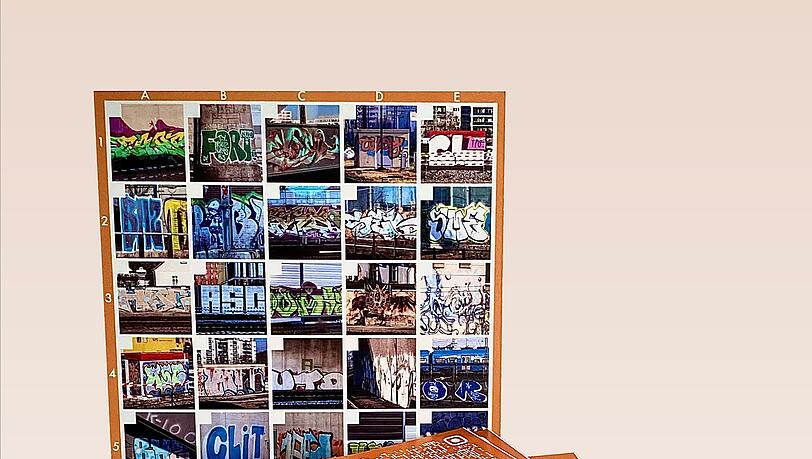 Das Graffiti-Bingo-Spiel gibt es als Karte und digital. Das Graffiti-Bingo-Spiel gibt es als Karte und digital.