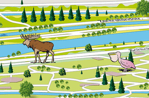Höhe Tierpark: Zwei Wege führen parallel an Hellabrunn entlang. Je nachdem was einem lieber ist: Der Blick auf den Fluss oder der auf den Streichelzoo.