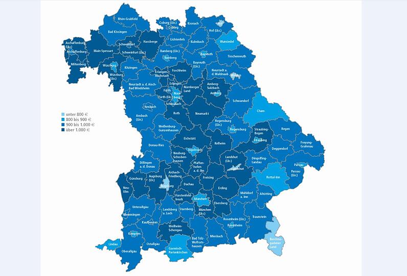 So viel Rente bekamen Neurentner 2013 in Bayern in den verschiedenen Kreisen und kreisfreien Städten.
