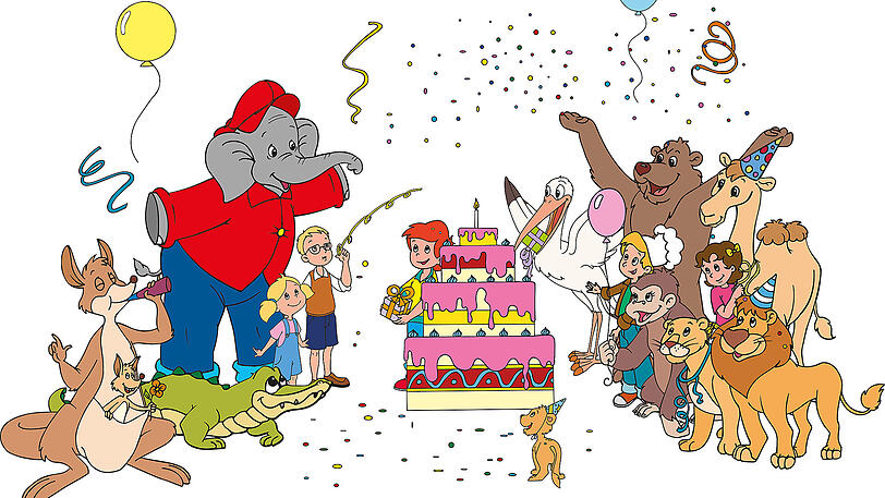 Benjamin Blümchen feiert mit seinen Freunden Geburtstag: Seit 40 Jahren wachsen Tausende von Kindern mit dem sprechenden Elefanten auf.