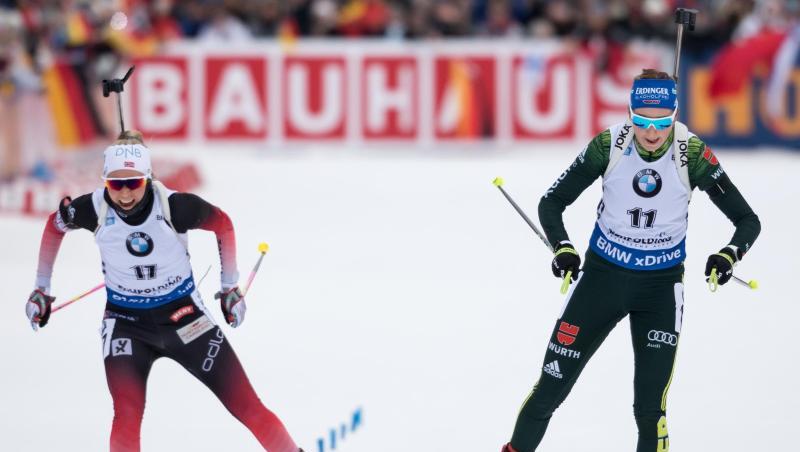 Franziska Preuß (r) setzt sich im Schlusssprint gegen die Norwegerin Ingrid Landmark Tandrevold durch. Franziska Preuß (r) setzt sich im Schlusssprint gegen die Norwegerin Ingrid Landmark Tandrevold durch.
