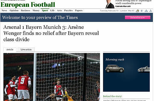 "The Times": (Arsenal-Manager) Wenger findet kein Mittel, Bayern deckt den Klassenunterschied auf.