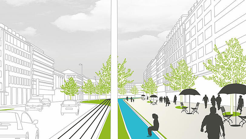 VISION SONNENSTRASSE: Nach einer Idee, die Architekt Stephan Braunfels schon 1985 hatte, ließe sich der Westliche Stadtgrabenbach auf die Sonnenstraße umleiten – auf einen Boulevard Sonnenstraße. VISION SONNENSTRASSE: Nach einer Idee, die Architekt Stephan Braunfels schon 1985 hatte, ließe sich der Westliche Stadtgrabenbach auf die Sonnenstraße umleiten – auf einen Boulevard Sonnenstraße.