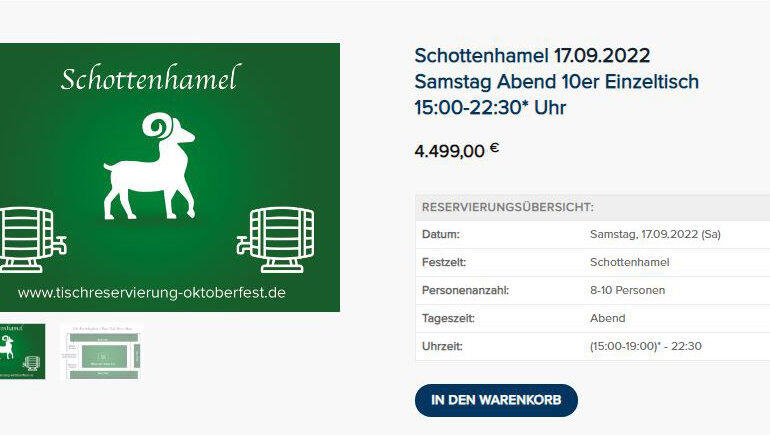 Auch fürs Schottenhamel-Festzelt will der Anbieter für einen 10er-Tisch 4.499 Euro einstreichen. "Vorsicht", mahnt Wirt Christian Schottenhamel, wer hier kauft, hat keine Einlassberechtigung, "diesen Tisch gibt es nicht".