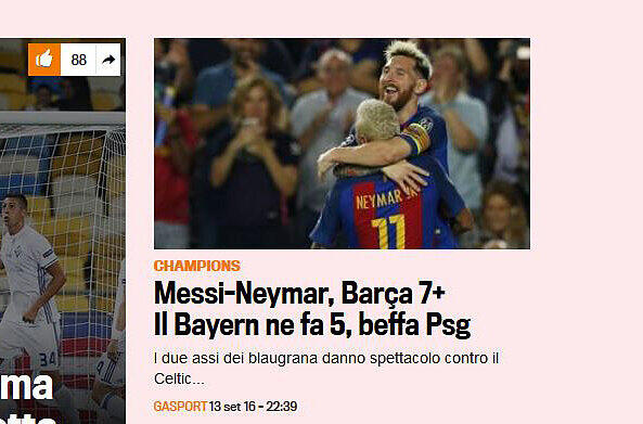 Auch die "Gazzetta dello Sport" geht nur in einer Champions-League-Zusammenfassung auf den FC Bayern und den 5:0-Erfolg gegen Rostow ein: "Bayern macht fünf", heißt es dort.