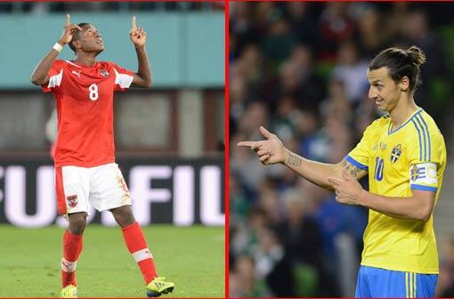 Showdown in der WM-Qualifikation: Österreich trifft mit David Alaba (l.) auf die Schweden unter Zlatan Ibrahimovic.