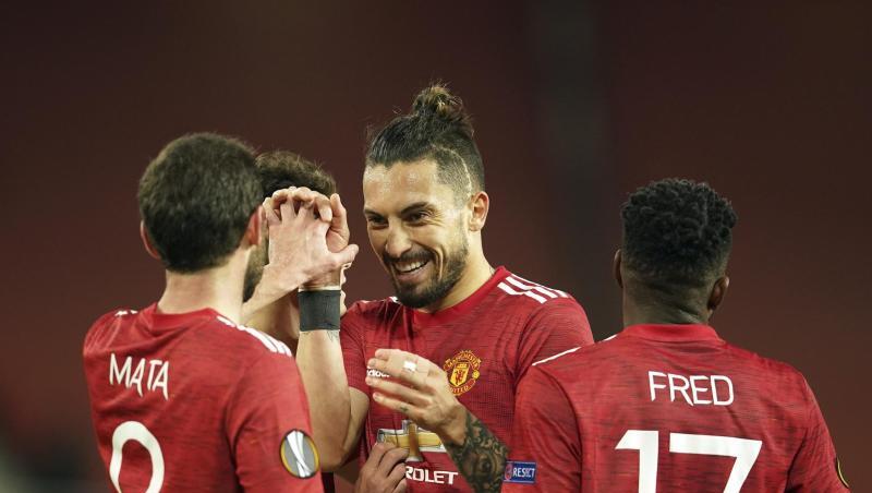 Die Spieler von Manchester United freuen sich über den Einzug ins Halbfinale der Europa League.
