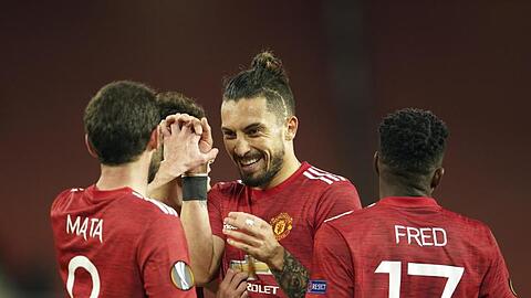 Die Spieler von Manchester United freuen sich über den Einzug ins Halbfinale der Europa League.