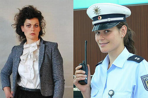 Links das Foto aus der "Brigitte", rechts Bundespolizistin Nadine Neumann in Uniform