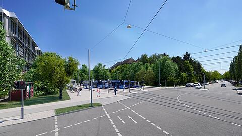 So schnell wird es wohl nichts mit dem Bau der Tram-Nordtangente, die auf der Johanneskirchner Straße verlaufen und den S-Bahnhof anbinden soll – hier eine Perspektive aus der Freischützstraße.