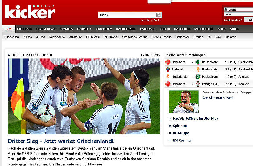 "Dritter Sieg - jetzt wartet Griechenland" titelt der Kicker.