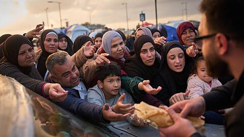 Die humanit&auml;re Situation im Libanon ist prek&auml;r. Hier hoffen Vertriebene auf Lebensmittel.