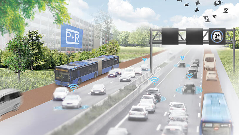 Fahrzeuge, die miteinander kommunizieren und individuell geschaltete Anzeigen: Die Vernetzung der Verkehrsteilnehmer wird zunehmen.
