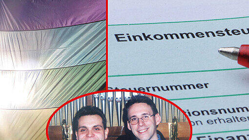 Das Antragsverfahren ist extrem umständlich für homosexuelle Paare. Kleines Bild: Oliver (links) und Stephan Miklosy am Tag ihrer Eintragung als Lebenspartnerschaft am 15.12.2001. Das Antragsverfahren ist extrem umständlich für homosexuelle Paare. Kleines Bild: Oliver (links) und Stephan Miklosy am Tag ihrer Eintragung als Lebenspartnerschaft am 15.12.2001.