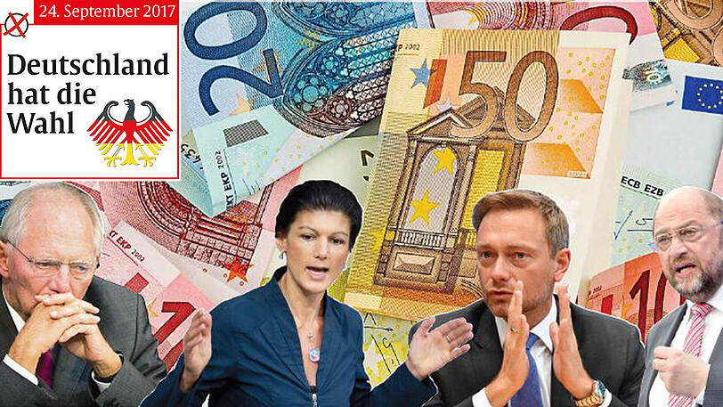 Die Steuern wollen sie alles senken &ndash; die einen jedoch stärker als die anderen (v.l.): Wolfgang Schäuble, Sahra Wagenknecht, Christian Lindner und Martin Schulz.