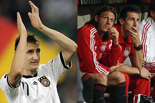 Im Nationaltrikot (links) ein anderer als im Bayern-Dress: Die zwei Seiten des Miroslav Klose.