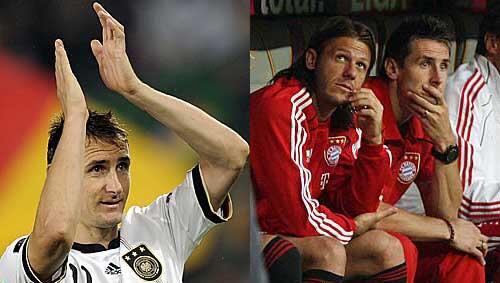 Im Nationaltrikot (links) ein anderer als im Bayern-Dress: Die zwei Seiten des Miroslav Klose. Im Nationaltrikot (links) ein anderer als im Bayern-Dress: Die zwei Seiten des Miroslav Klose.