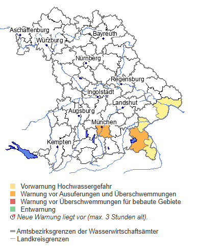 Für das Stadtgebiet München und die Isar gilt aktuell eine Hochwasserwarnung der Stufe 1. Für das Stadtgebiet München und die Isar gilt aktuell eine Hochwasserwarnung der Stufe 1.