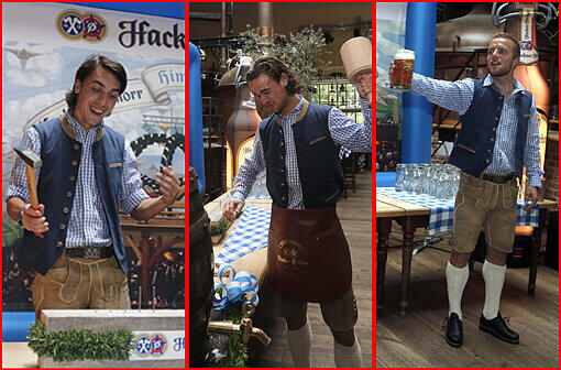 Die Pschorr Wiesn Champions: Der TSV 1860 und der EHC München haben sich in den Disziplinen Nageln, Anzapfen und Maßkrug-Stemmen gemessen. Die Bilder.
