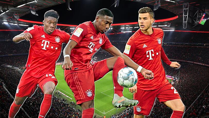 Drei Linksfüße in der Viererkette des FC Bayern (v.l.): Alphonso Davies, David Alaba und Lucas Hernández. Drei Linksfüße in der Viererkette des FC Bayern (v.l.): Alphonso Davies, David Alaba und Lucas Hernández.
