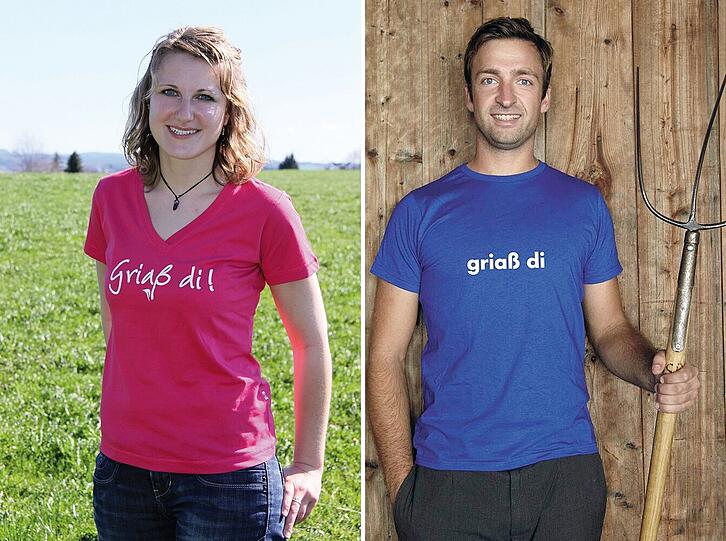 Eine Idee, zwei Ausführungen. Links die bayerische, rechts die tiroler Variante der &bdquo;Griaß di&ldquo;-Shirts. Der Tiroler Philipp Reindl (rechts) soll nun weichen &ndash; und wehrt sich.
