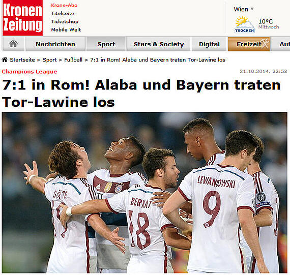 "7:1 in Rom! Alaba und Bayern traten Tor- Lawine los" - Krone (Österreich)