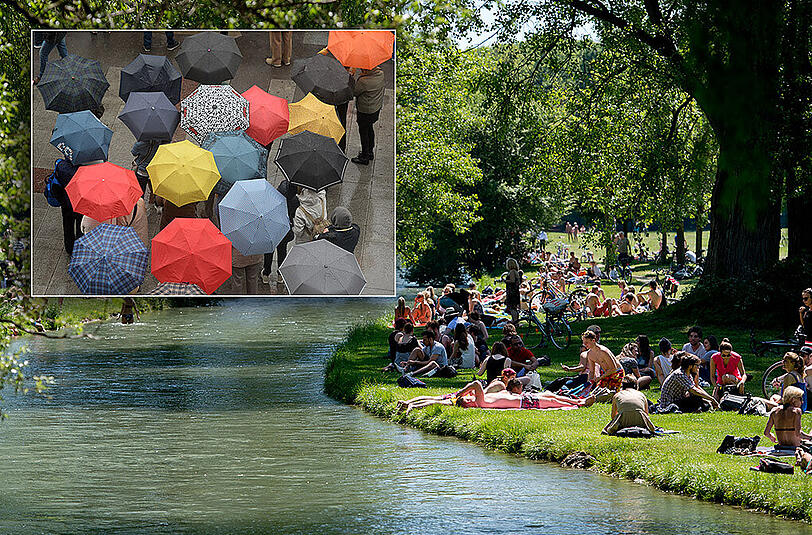 Während es am Dienstag in München noch Temperaturen um die 28 Grad gibt, wird es ab Mittwoch schon wieder schlechter. Auch mit starken Unwettern und Regenfällen ist zu rechnen. (Archivbilder)