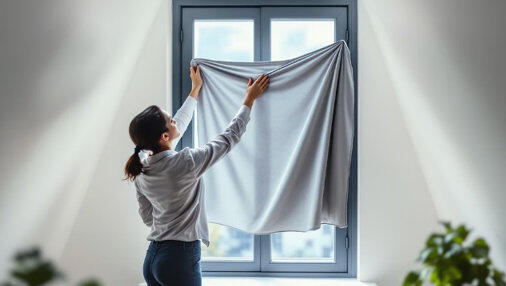 Auch das schafft Abhilfe: ein feuchtes Laken vor dem Fenster (KI-generiert). Auch das schafft Abhilfe: ein feuchtes Laken vor dem Fenster (KI-generiert).