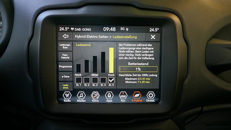 Über den Touchscreen werden auch die Hybrid-Einstellungen gesteuert.