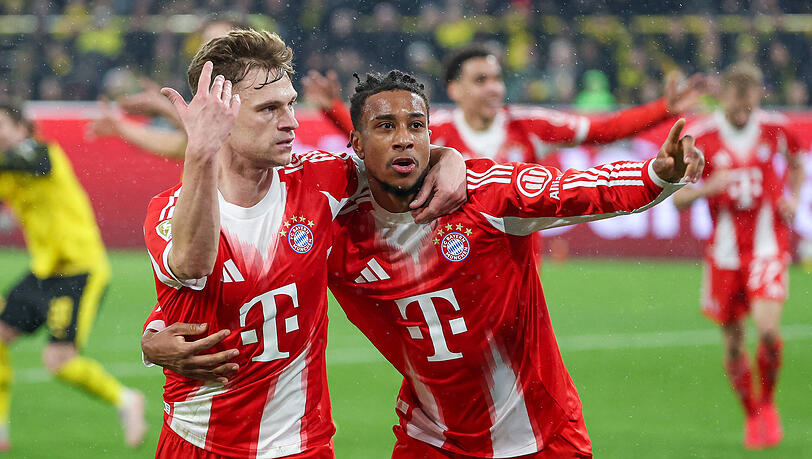 Formdelle &ndash; war da was? Joshua Kimmich beim Torjubel mit einem Gru&szlig; an seine Kritiker.