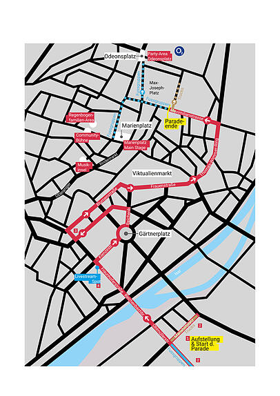Einmal durch die Innenstadt: So führt die CSD-Parade am Samstag durch München.