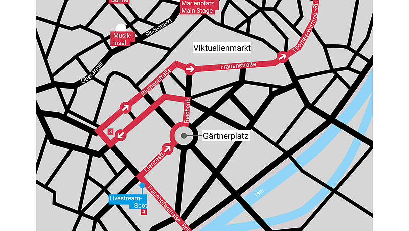 Einmal durch die Innenstadt: So führt die CSD-Parade am Samstag durch München. Einmal durch die Innenstadt: So führt die CSD-Parade am Samstag durch München.