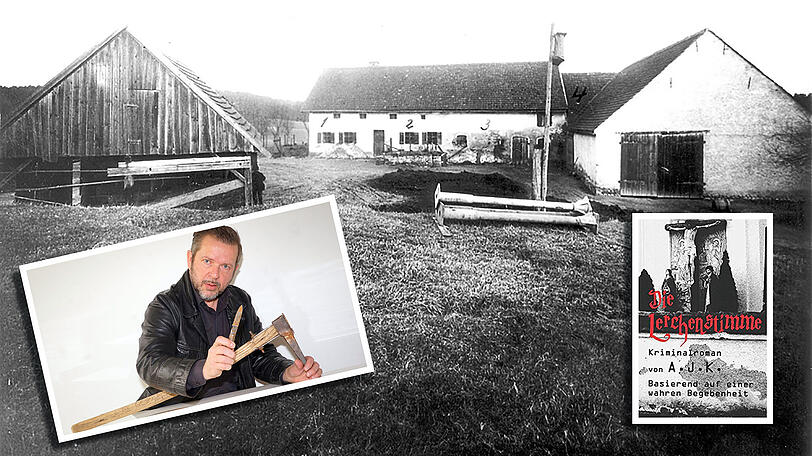 Das Bild zeigt den als "Hinterkaifeck" bekannten Hof, von der Polizei nummeriert. Adolf Jakob Köppel (kl. Bild) hat sich über fünf Jahre mit dem Fall beschäftigt &ndash; und sogar die Mordwerkzeuge (Reuthaue, Taschenmesser und Bandeisen) nachgebaut.