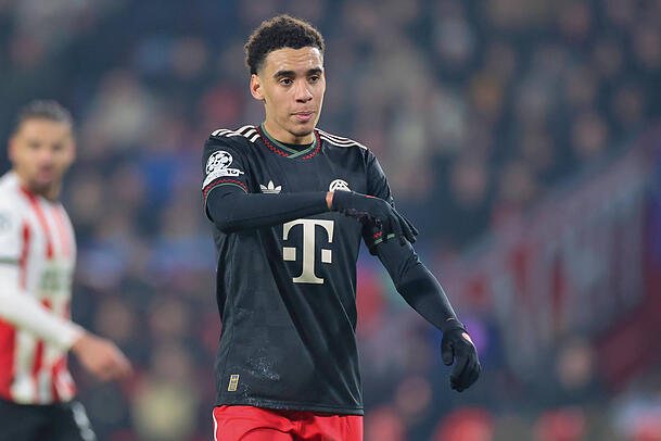 Jamal Musiala traf in Eindhoven f&uuml;r den FC Bayern.