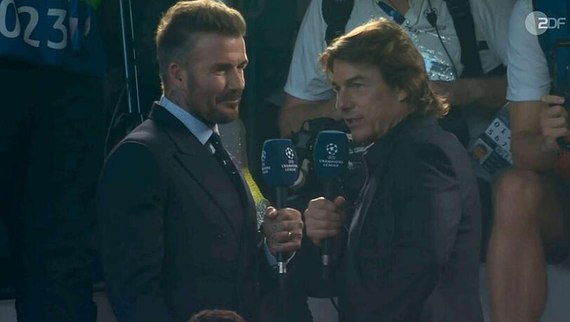 Tom Cruise kommentiert zusammen mit David Beckham das Finale für Paramount+. Tom Cruise kommentiert zusammen mit David Beckham das Finale für Paramount+.