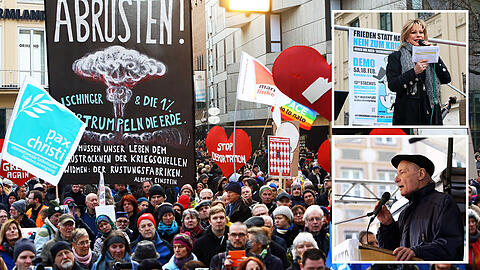 Am Marienplatz versammeln sich knapp 2000 Demonstranten, um gegen die Sicherheitskonferenz zu demonstrieren.