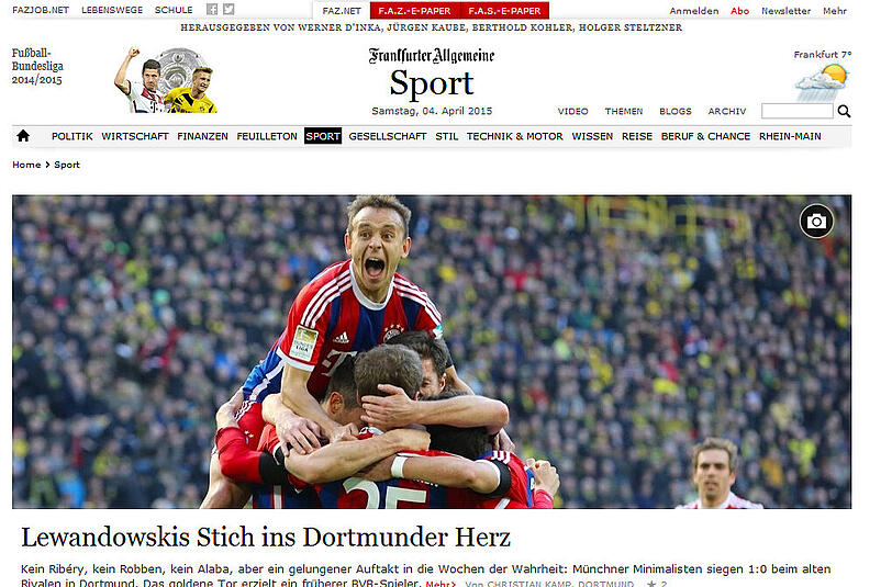 FAZ schreibt von Lewandowskis Stich ins Dortmunder Herz