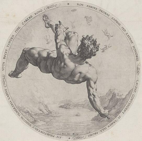 Die Graphische Sammlung zeigt ab 13. Juni fantastische Druckgrafik von Hendrick Goltzius (1588-1617) - hier der Kupferstich "Phaeton" aus der Folge "Die vier Himmelsstürmer" von 1588,