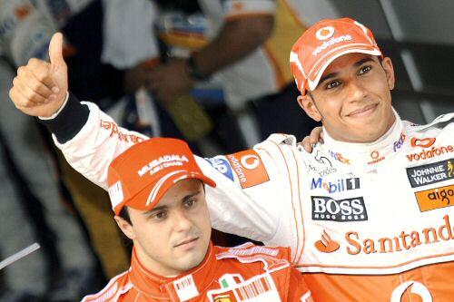 Pole-Mann Hamilton (r.) ist zufrieden, Massa (l.) nicht