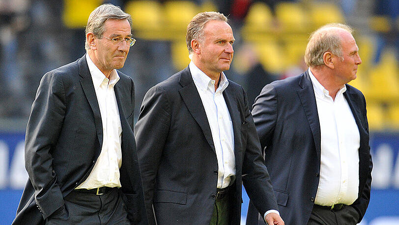 Bayern-Trio: Karl Hopfner, Karl-Heinz Rummenigge und Uli Hoeneß (von links). Bayern-Trio: Karl Hopfner, Karl-Heinz Rummenigge und Uli Hoeneß (von links).