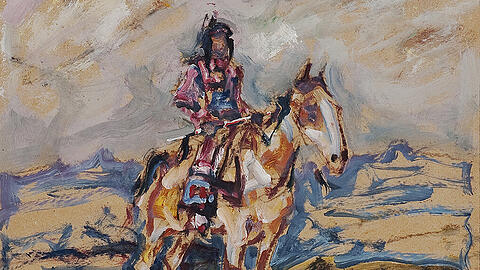 Blackfeet-Krieger zu Pferde von Julius Seyler.