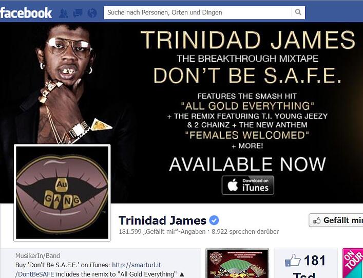 Auf Facebook hat Trinidad James rund 182.000 Fans.