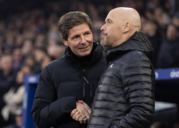 Zwei Trainer, die mit Bayern in Verbindung gebracht wurden: Oliver Glasner (l., Crystal Palace) und Erik ten Hag (Man United).