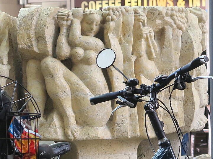 Nymphe, die sich im Fahrradspiegel bewundert.