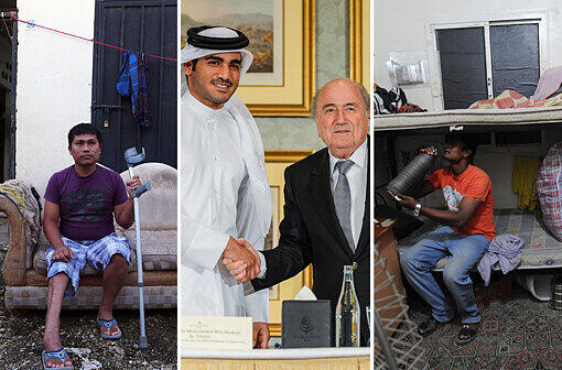 Unter menschenunwürdigen Bedingungen arbeiten die Wanderarbeiter, die oft aus Nepal in den Wüstenstaat Katar kommen. Sepp Blatter, der Fifa-Chef, und