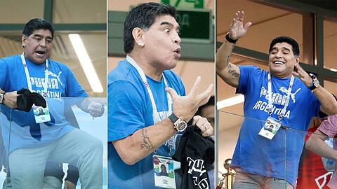 Diego Maradona litt auf der Tribüne für und mit Argentinien. Stets dabei. Seine beiden Uhren.
